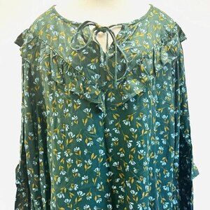 NWT SONOMA Women Long Sleeve Keyhole Neck Pullover Green Floral Shirt Plus Sz 4X